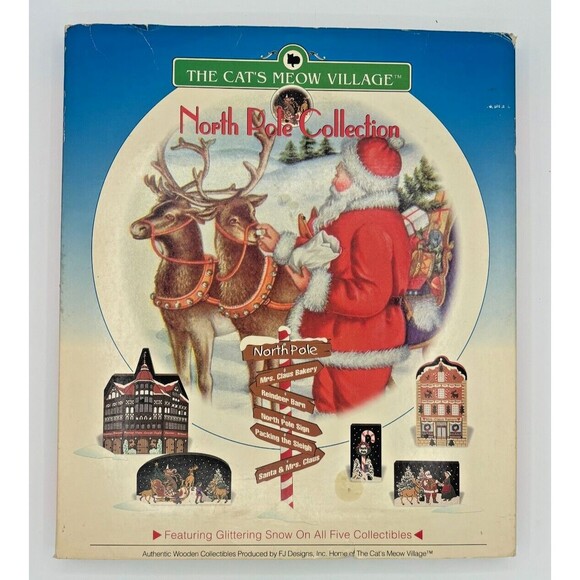 The Cats Meow Village North Pole Collection Wooden Shelf Sitter Complete Set - Picture 1 of 16